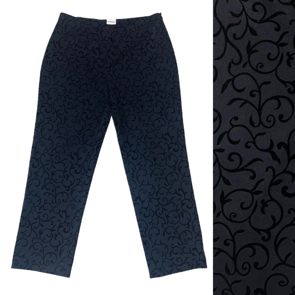 Chico’s Floral Print Velvet High Rise Cropped Pants Sz 10